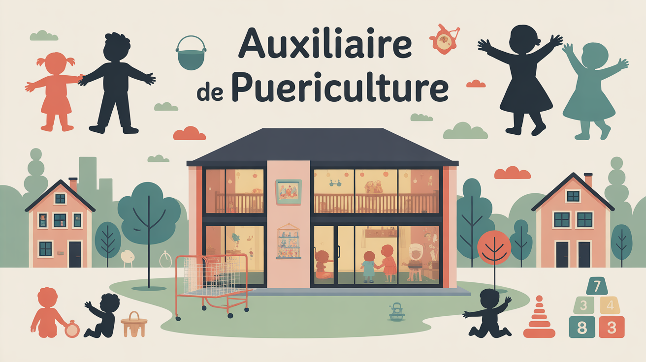 Vue stylisée d’une crèche moderne en Bretagne, titre Auxiliaire de puériculture