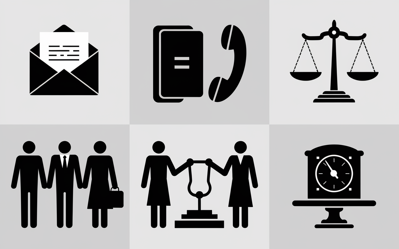 Étapes démarches harcèlement moral au travail icônes dossier