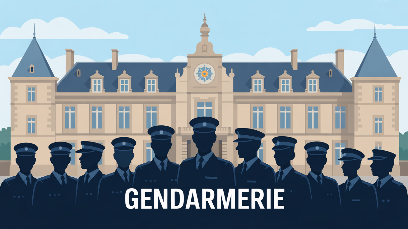 Image caserne gendarmerie Bretagne silhouettes uniformes bleus