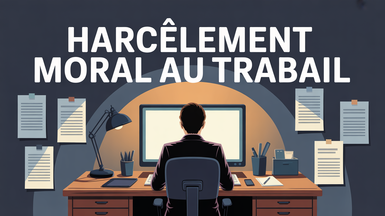 Illustration harcèlement moral au travail silhouette bureau