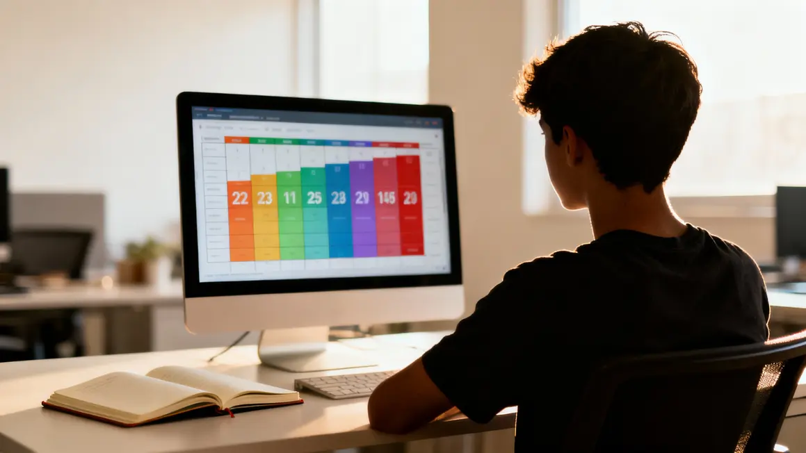 fiche de suivi colorée sur ordinateur etudiante