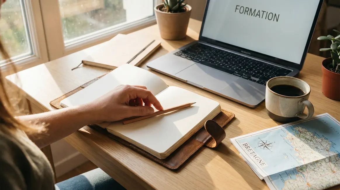 Main carnet formation Bretagne bureau moderne