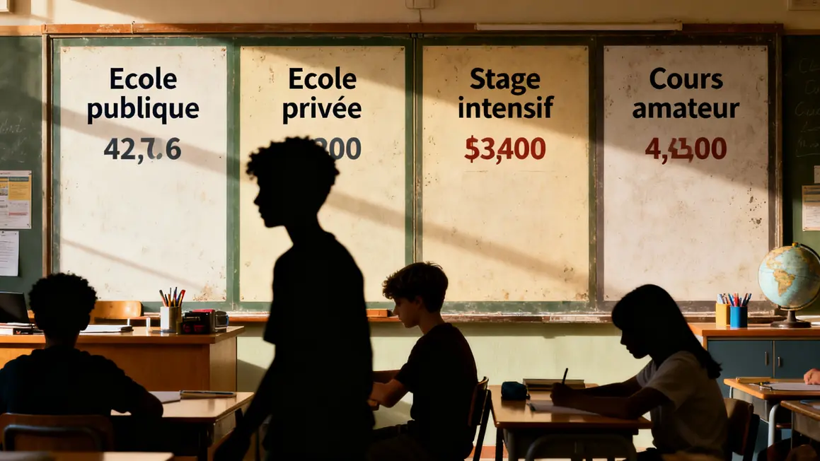 Élèves devant panneaux écoles publiques privées stages