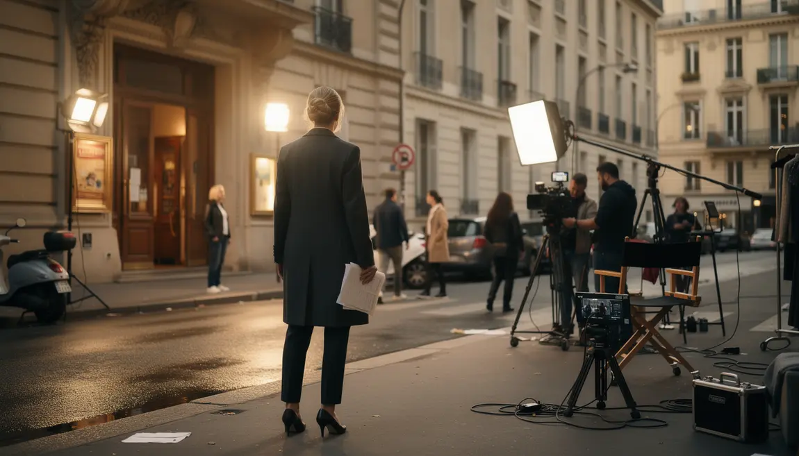 Actrice de dos devant théâtre et plateau cinéma