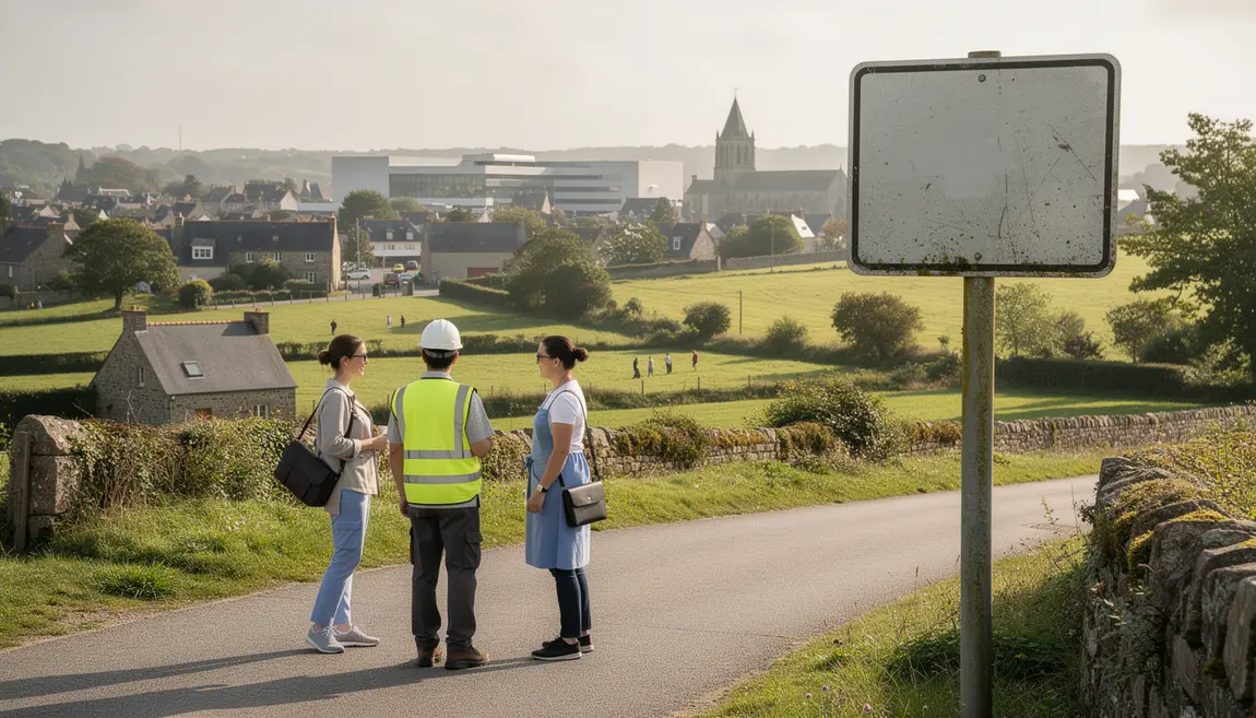 Panneau routier métiers N Bretagne, travailleurs en secteur emploi