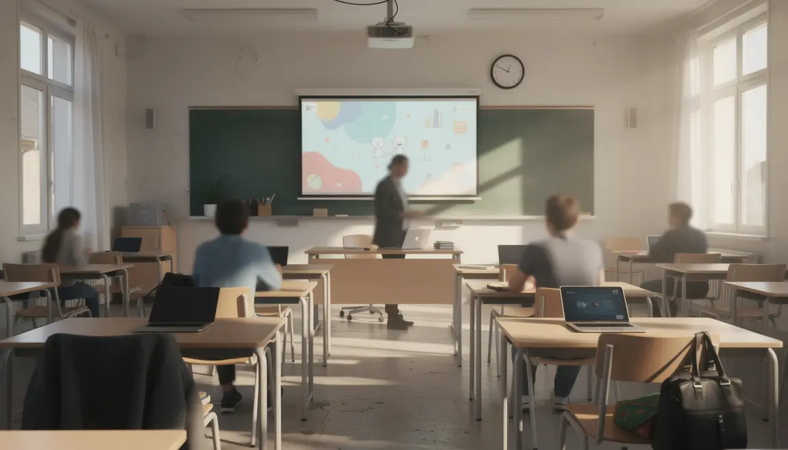 Video educative diffusee en salle de classe moderne Bretagne
