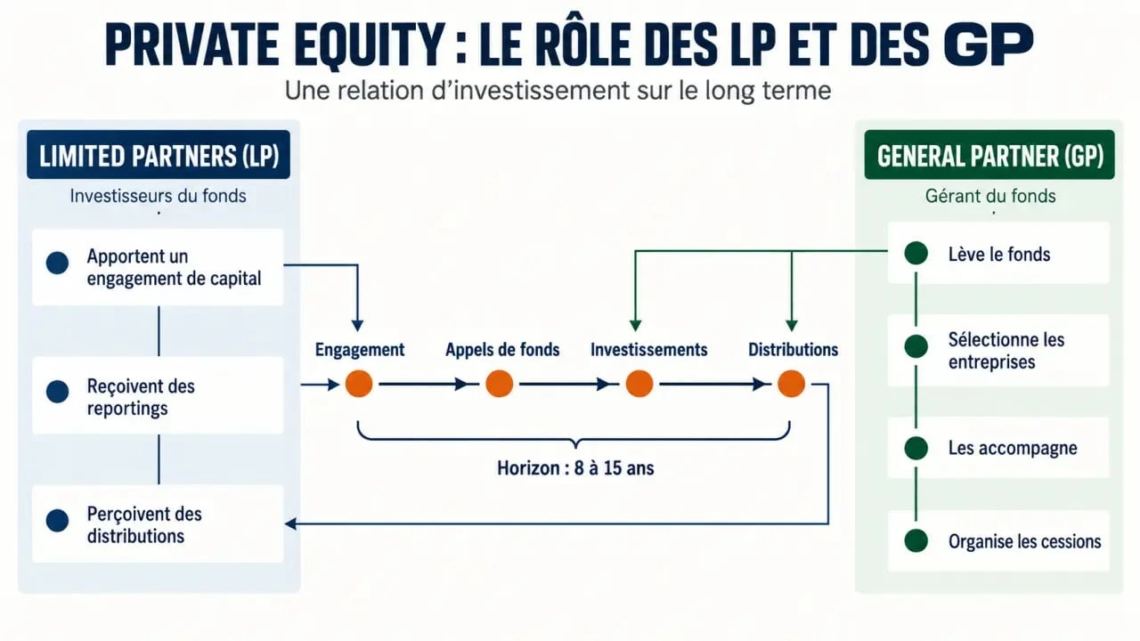 Infographie sur les Limited Partners et General Partners dans un fonds de private equity
