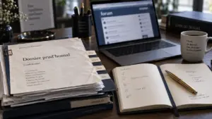 Forum droit du travail : documents RH et prud’hommes sur un bureau